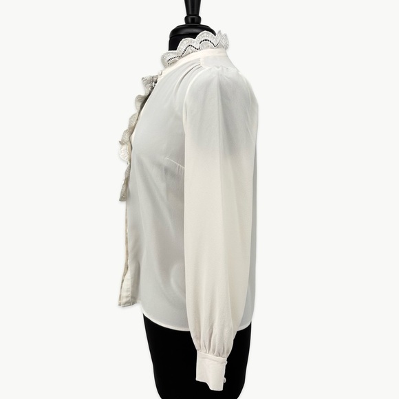 Sézane Chlo 100% Silk Embroidered Long Sleeve Blouse | 36 (US 4) | Ivory White - Picture 10 of 16